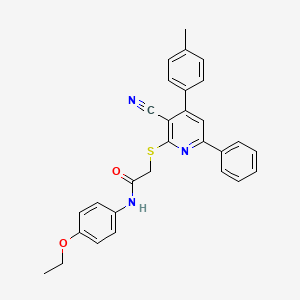 molecular formula C29H25N3O2S B11780242 2-((3-Cyano-6-phenyl-4-(p-tolyl)pyridin-2-yl)thio)-N-(4-ethoxyphenyl)acetamide 