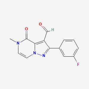 molecular formula C14H10FN3O2 B11780259 2-(3-Fluorophenyl)-5-methyl-4-oxo-4,5-dihydropyrazolo[1,5-a]pyrazine-3-carbaldehyde 