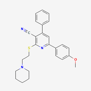 6-(4-Methoxyphenyl)-4-phenyl-2-((2-(piperidin-1-yl)ethyl)thio)nicotinonitrile