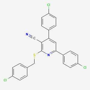 molecular formula C25H15Cl3N2S B11780491 2-((4-Chlorobenzyl)thio)-4,6-bis(4-chlorophenyl)nicotinonitrile 