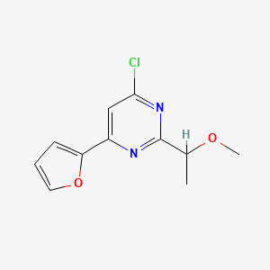 molecular formula C11H11ClN2O2 B11781061 4-Chloro-6-(furan-2-yl)-2-(1-methoxyethyl)pyrimidine 