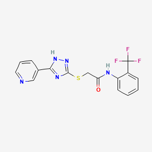 molecular formula C16H12F3N5OS B11781100 2-((3-(Pyridin-3-yl)-1H-1,2,4-triazol-5-yl)thio)-N-(2-(trifluoromethyl)phenyl)acetamide 