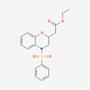 molecular formula C18H19NO5S B11781106 Ethyl 2-(4-(phenylsulfonyl)-3,4-dihydro-2H-benzo[b][1,4]oxazin-2-yl)acetate 