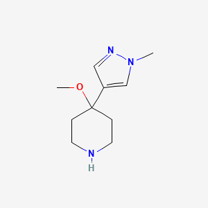 molecular formula C10H17N3O B11782096 4-Methoxy-4-(1-methyl-1H-pyrazol-4-yl)piperidine 