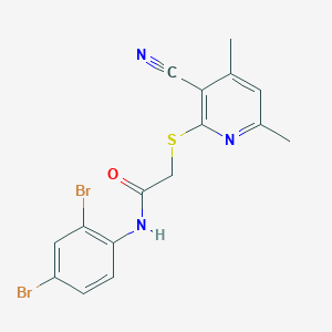 molecular formula C16H13Br2N3OS B11782335 2-((3-Cyano-4,6-dimethylpyridin-2-yl)thio)-N-(2,4-dibromophenyl)acetamide 