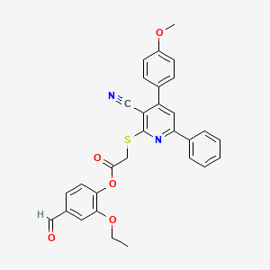 2-Ethoxy-4-formylphenyl 2-((3-cyano-4-(4-methoxyphenyl)-6-phenylpyridin-2-yl)thio)acetate