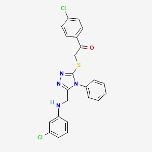 molecular formula C23H18Cl2N4OS B11783938 1-(4-Chlorophenyl)-2-((5-(((3-chlorophenyl)amino)methyl)-4-phenyl-4H-1,2,4-triazol-3-yl)thio)ethanone 