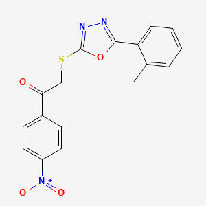 molecular formula C17H13N3O4S B11783998 1-(4-Nitrophenyl)-2-((5-(o-tolyl)-1,3,4-oxadiazol-2-yl)thio)ethanone 