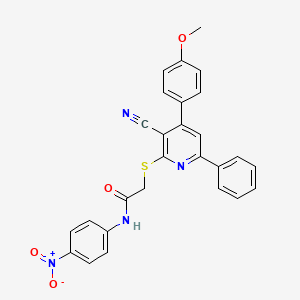 2-((3-Cyano-4-(4-methoxyphenyl)-6-phenylpyridin-2-yl)thio)-N-(4-nitrophenyl)acetamide