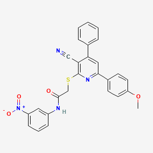 2-((3-Cyano-6-(4-methoxyphenyl)-4-phenylpyridin-2-yl)thio)-N-(3-nitrophenyl)acetamide