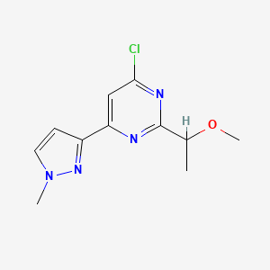 molecular formula C11H13ClN4O B11784480 4-Chloro-2-(1-methoxyethyl)-6-(1-methyl-1H-pyrazol-3-yl)pyrimidine 