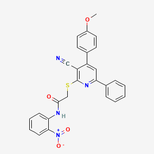 2-((3-Cyano-4-(4-methoxyphenyl)-6-phenylpyridin-2-yl)thio)-N-(2-nitrophenyl)acetamide