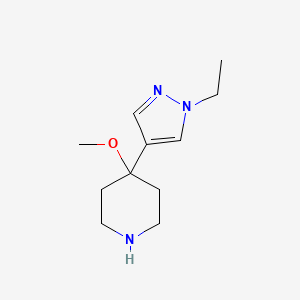 molecular formula C11H19N3O B11784733 4-(1-Ethyl-1H-pyrazol-4-yl)-4-methoxypiperidine 