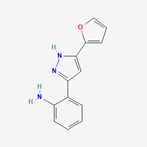 molecular formula C13H11N3O B11784766 2-(3-(Furan-2-YL)-1H-pyrazol-5-YL)aniline 