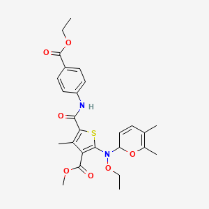 molecular formula C26H30N2O7S B11785011 Methyl 2-((5,6-dimethyl-2H-pyran-2-yl)(ethoxy)amino)-5-((4-(ethoxycarbonyl)phenyl)carbamoyl)-4-methylthiophene-3-carboxylate 