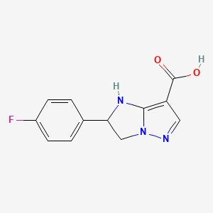 molecular formula C12H10FN3O2 B11785311 2-(4-Fluorophenyl)-2,3-dihydro-1H-imidazo[1,2-b]pyrazole-7-carboxylic acid 