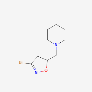 molecular formula C9H15BrN2O B11785440 3-Bromo-5-(piperidin-1-ylmethyl)-4,5-dihydroisoxazole 