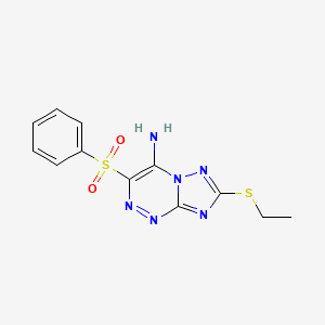 molecular formula C12H12N6O2S2 B11785583 7-(Ethylthio)-3-(phenylsulfonyl)-[1,2,4]triazolo[5,1-c][1,2,4]triazin-4-amine 