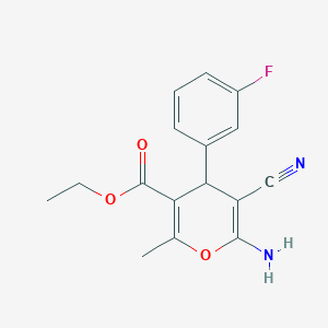 molecular formula C16H15FN2O3 B11785719 ethyl 6-amino-5-cyano-4-(3-fluorophenyl)-2-methyl-4H-pyran-3-carboxylate 