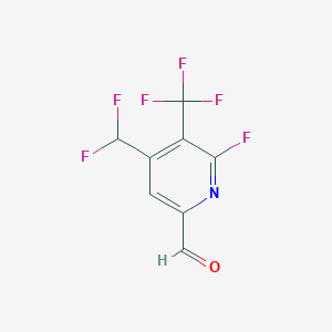 molecular formula C8H3F6NO B11785722 4-(Difluoromethyl)-6-fluoro-5-(trifluoromethyl)picolinaldehyde 