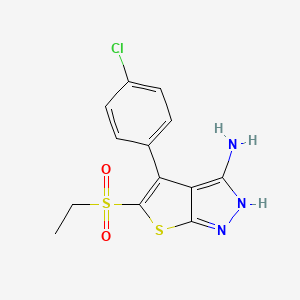 molecular formula C13H12ClN3O2S2 B11785846 4-(4-Chlorophenyl)-5-(ethylsulfonyl)-1H-thieno[2,3-c]pyrazol-3-amine 