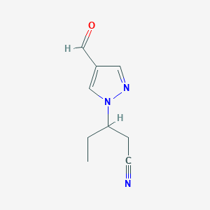 molecular formula C9H11N3O B11786020 3-(4-Formyl-1H-pyrazol-1-yl)pentanenitrile 