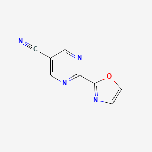 molecular formula C8H4N4O B11786255 2-(Oxazol-2-YL)pyrimidine-5-carbonitrile 