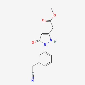 molecular formula C14H13N3O3 B11786311 Methyl 2-(1-(3-(cyanomethyl)phenyl)-5-hydroxy-1H-pyrazol-3-yl)acetate 