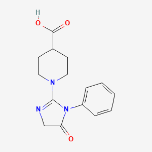 molecular formula C15H17N3O3 B11787468 1-(5-Oxo-1-phenyl-4,5-dihydro-1H-imidazol-2-yl)piperidine-4-carboxylic acid 