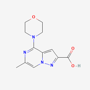 molecular formula C12H14N4O3 B11787664 6-Methyl-4-morpholinopyrazolo[1,5-a]pyrazine-2-carboxylic acid CAS No. 1708268-41-0