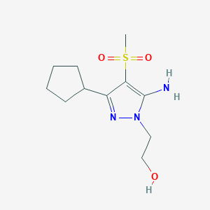 molecular formula C11H19N3O3S B11787782 2-(5-Amino-3-cyclopentyl-4-(methylsulfonyl)-1H-pyrazol-1-yl)ethanol 