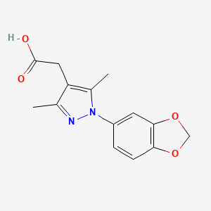 molecular formula C14H14N2O4 B11787855 2-(1-(Benzo[d][1,3]dioxol-5-yl)-3,5-dimethyl-1H-pyrazol-4-yl)acetic acid 