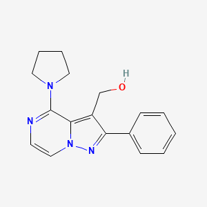 molecular formula C17H18N4O B11788021 (2-Phenyl-4-(pyrrolidin-1-yl)pyrazolo[1,5-a]pyrazin-3-yl)methanol 