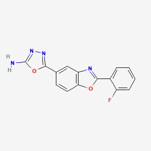 molecular formula C15H9FN4O2 B11788150 5-(2-(2-Fluorophenyl)benzo[d]oxazol-5-yl)-1,3,4-oxadiazol-2-amine 