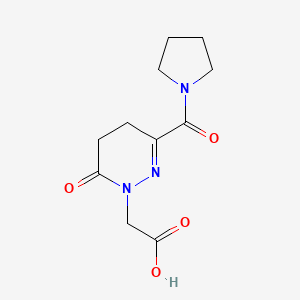 molecular formula C11H15N3O4 B11788224 2-(6-Oxo-3-(pyrrolidine-1-carbonyl)-5,6-dihydropyridazin-1(4H)-yl)acetic acid 