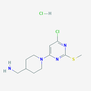 molecular formula C11H18Cl2N4S B11788358 (1-(6-Chloro-2-(methylthio)pyrimidin-4-yl)piperidin-4-yl)methanamine hydrochloride 