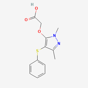 molecular formula C13H14N2O3S B11788539 2-((1,3-Dimethyl-4-(phenylthio)-1H-pyrazol-5-yl)oxy)acetic acid 