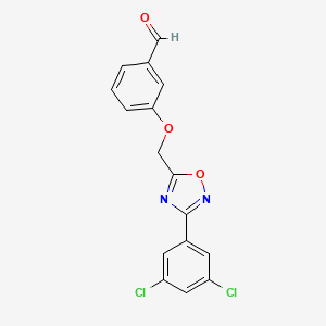 molecular formula C16H10Cl2N2O3 B11788690 3-((3-(3,5-Dichlorophenyl)-1,2,4-oxadiazol-5-yl)methoxy)benzaldehyde 