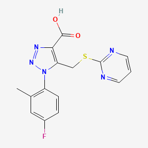 molecular formula C15H12FN5O2S B11788713 1-(4-Fluoro-2-methylphenyl)-5-((pyrimidin-2-ylthio)methyl)-1H-1,2,3-triazole-4-carboxylic acid 