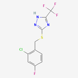 molecular formula C10H6ClF4N3S B11789250 3-((2-Chloro-4-fluorobenzyl)thio)-5-(trifluoromethyl)-4H-1,2,4-triazole 