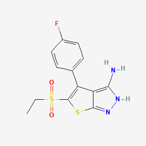 molecular formula C13H12FN3O2S2 B11789336 5-(Ethylsulfonyl)-4-(4-fluorophenyl)-1H-thieno[2,3-c]pyrazol-3-amine 