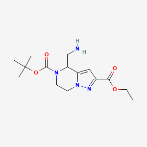 molecular formula C15H24N4O4 B11789558 5-tert-Butyl 2-ethyl 4-(aminomethyl)-6,7-dihydropyrazolo[1,5-a]pyrazine-2,5(4H)-dicarboxylate 