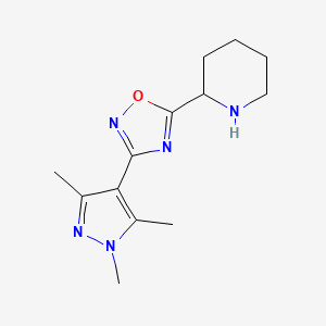 molecular formula C13H19N5O B11789572 5-(Piperidin-2-yl)-3-(1,3,5-trimethyl-1H-pyrazol-4-yl)-1,2,4-oxadiazole 