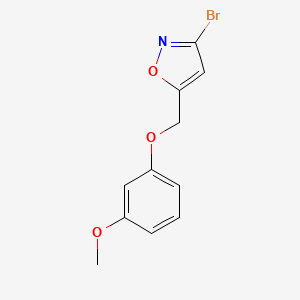 molecular formula C11H10BrNO3 B11789846 3-Bromo-5-((3-methoxyphenoxy)methyl)isoxazole 