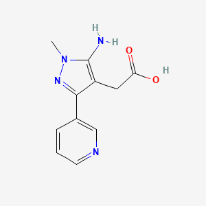 molecular formula C11H12N4O2 B11789984 2-(5-Amino-1-methyl-3-(pyridin-3-yl)-1H-pyrazol-4-yl)acetic acid 