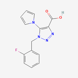 molecular formula C14H11FN4O2 B11790617 1-(2-Fluorobenzyl)-5-(1H-pyrrol-1-yl)-1H-1,2,3-triazole-4-carboxylic acid 