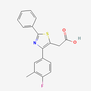 molecular formula C18H14FNO2S B11790767 2-(4-(4-Fluoro-3-methylphenyl)-2-phenylthiazol-5-yl)acetic acid 