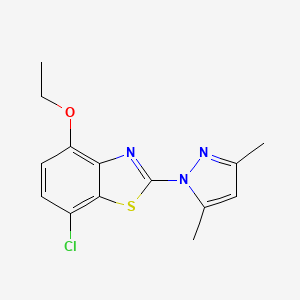 molecular formula C14H14ClN3OS B11790774 7-Chloro-2-(3,5-dimethyl-1H-pyrazol-1-yl)-4-ethoxybenzo[d]thiazole 