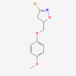 molecular formula C11H12BrNO3 B11791244 3-Bromo-5-((4-methoxyphenoxy)methyl)-4,5-dihydroisoxazole 