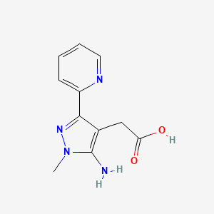 molecular formula C11H12N4O2 B11791638 2-(5-Amino-1-methyl-3-(pyridin-2-yl)-1H-pyrazol-4-yl)acetic acid 